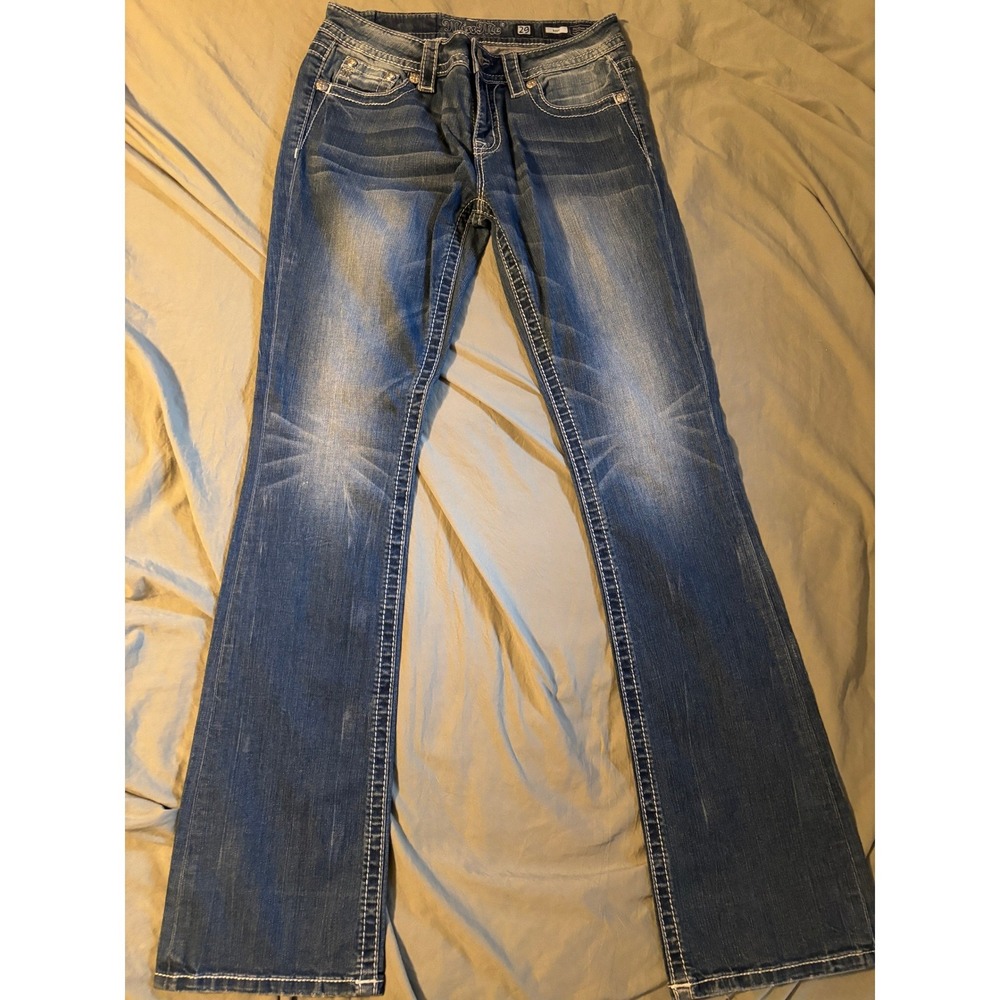 Miss Me Bootcut‎ Jeans Medium Wash Embroidered Rhinestone Womens 29x34